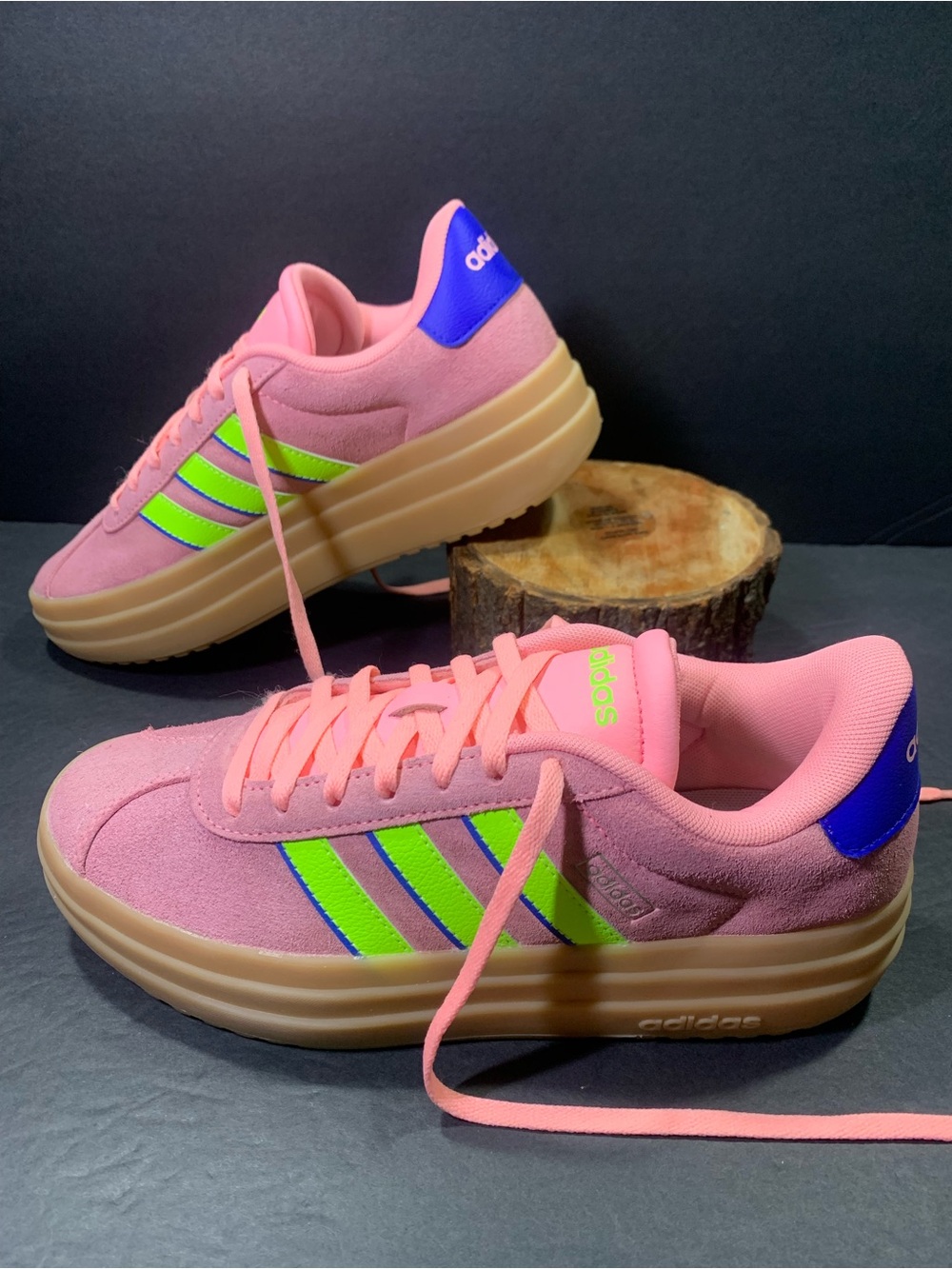 Adidas VL Court Bold Women’s Pink Blue Yellow Suede Platform Sneakers Size -7